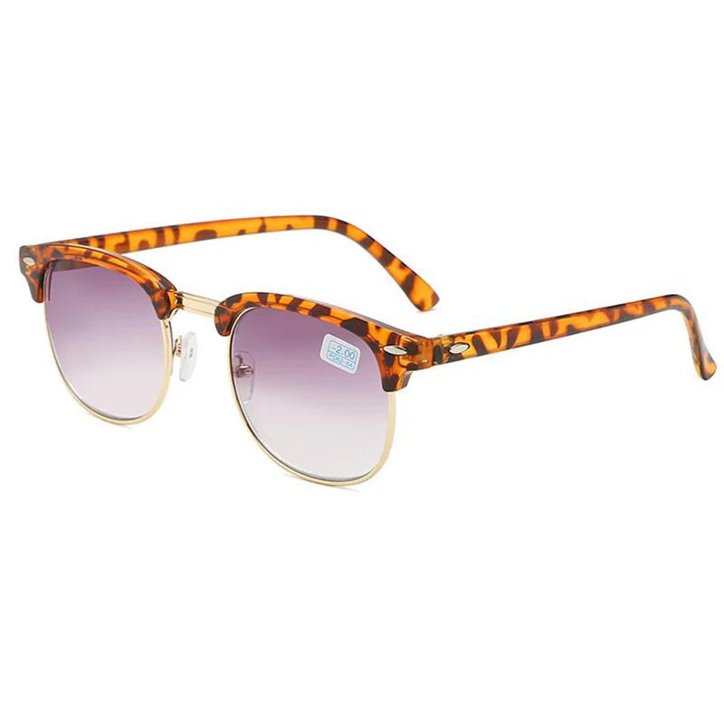 Men Women Students Myopia Sunglasses Metal Half Frame Nearsighted Gray Lens Glasses -0.5 -1 -1.5 -2 -2.5 -3 -3.5 -4 -4.5 -5 -6