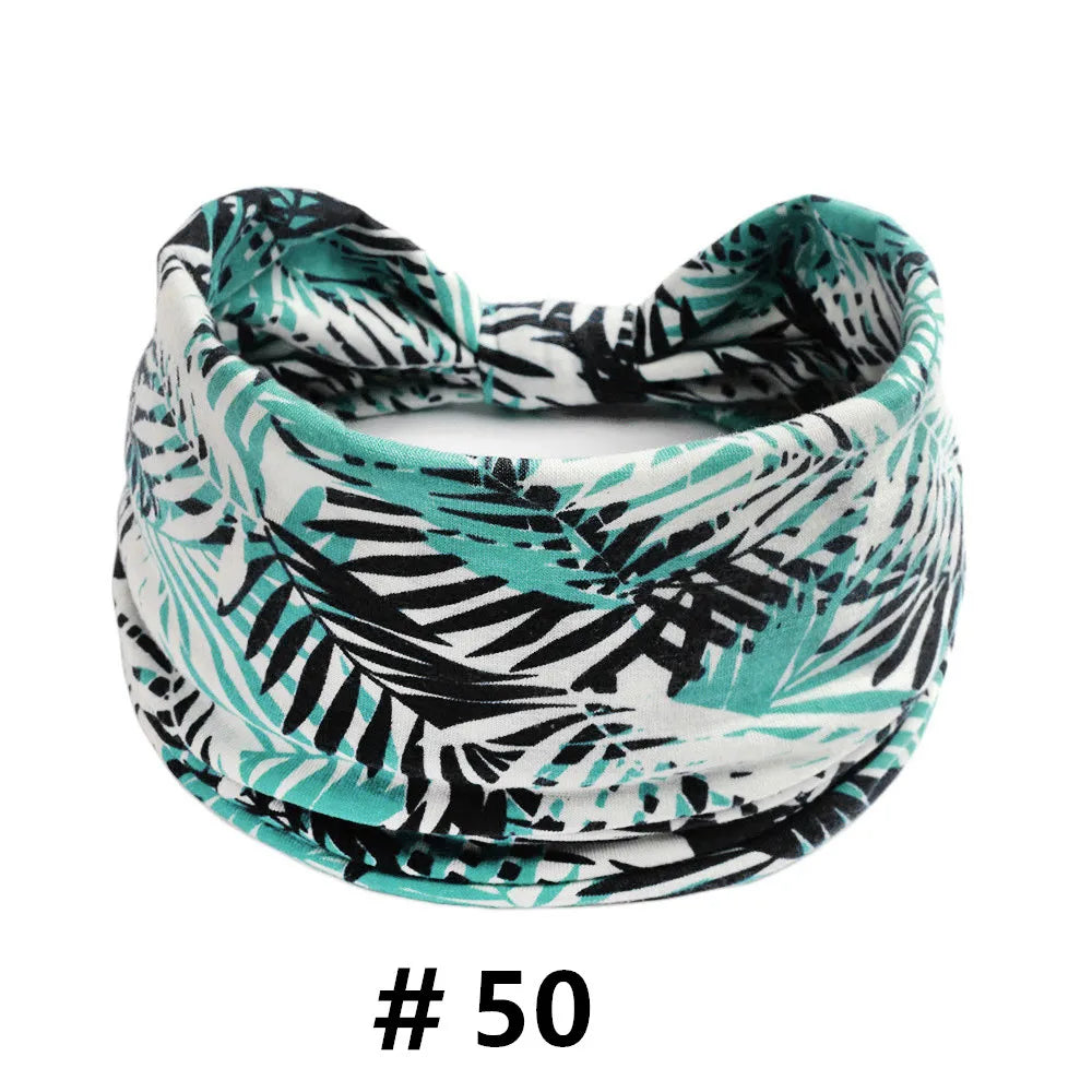Leopard Print Headbands for Women Wide Boho Turban Head Wraps Cotton Knotted Elastic Hairbands Non Slip Workout Hair Accessories