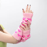 1 Pair Women Gloves Japanese Kawaii Lolita Arm Sleeve Girl Arm Crochet Knitting Gothic Heart Warm Fingerless Warmer Winter Glove