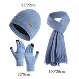 3Pcs/Set Warm Knitted Hat Winter Windproof Neck Protection Beanies Hat Outdoor Soft Scarf Gloves Set Men Women