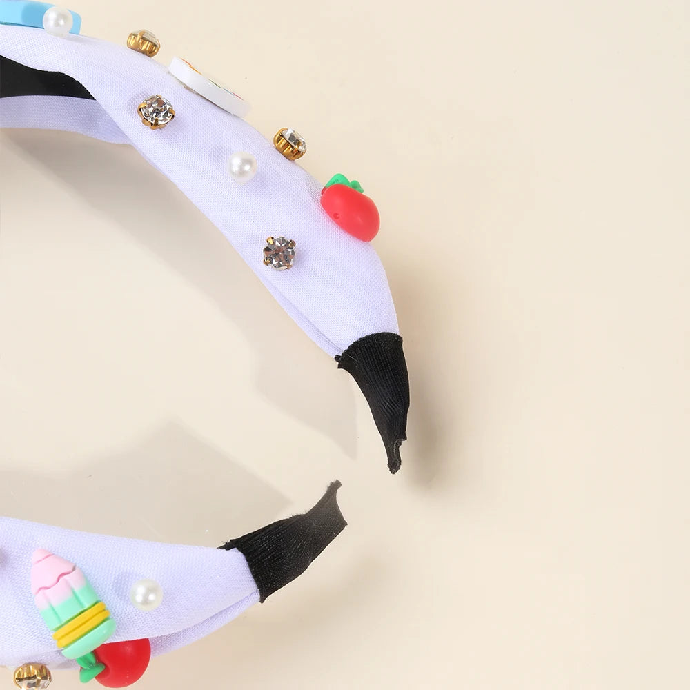 Knotted Wide Headbands Diadem For Back To School Pearls Pencil Hair Bands Kids Head Hoop Girls Children Daily Tiara Accessories