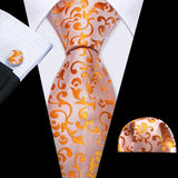 Barry.Wang Orange Silk Men Tie Hanky Cufflinks Set Jacquard Pink Purple Salmon Gold Necktie for Male Wedding Business Party Gift