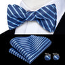 Hi-Tie Silk Mens Self Bow Tie Hanky Cufflinks Set Blue Red Gold Black White Male Jacquard Butterfly Knot Bowtie Wedding Business