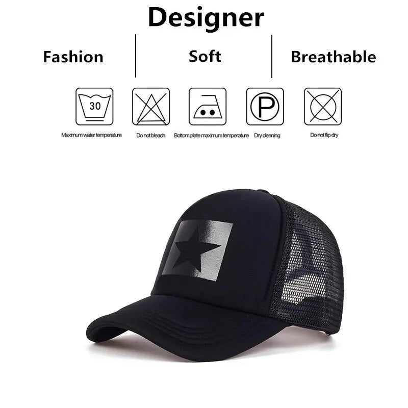 Five-Pointed Star Printed Baseball Net Caps Spring and Summer Outdoor Adjustable Casual Hats Sunscreen Hatcreen Hat
