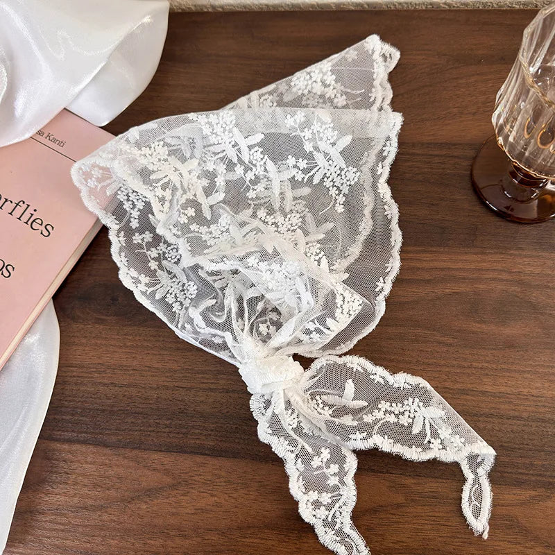 White Lace Bandana Floral Summer Woven Headbands Hair Band Women Outgoing Travel Retro Hair Accessories Headwear Turban Scarf