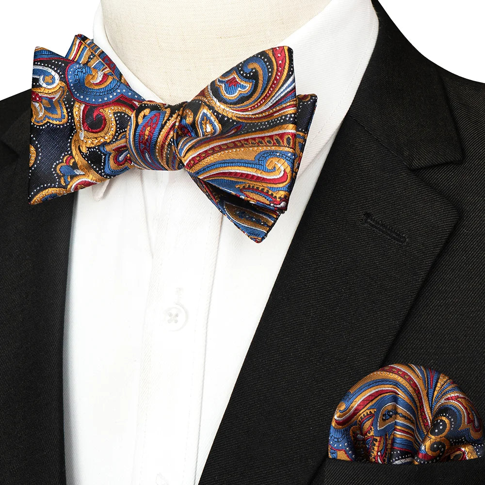 EASTEPIC Striped Bow Tie for Men Hanky Set Plaid Accessory Paisley Neckwear Floral Design Polka Dot Pure Black Evening Party