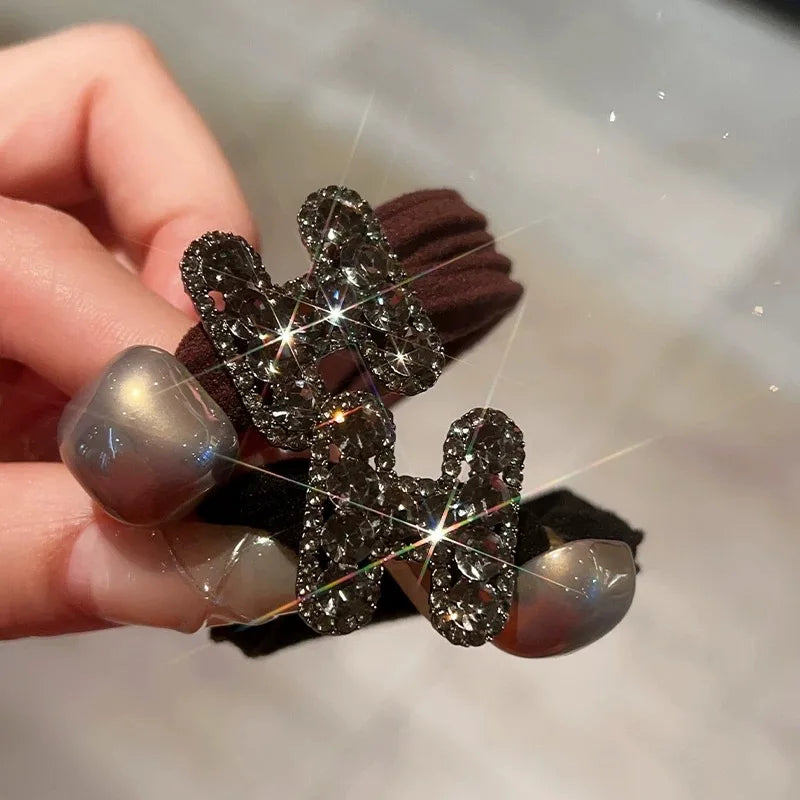 Exquisite Rhinestone Letter H Hair Rope Non-slip Ponytail Hair Rubber Band High Elastics Hair Ties for Women Girl Accessories