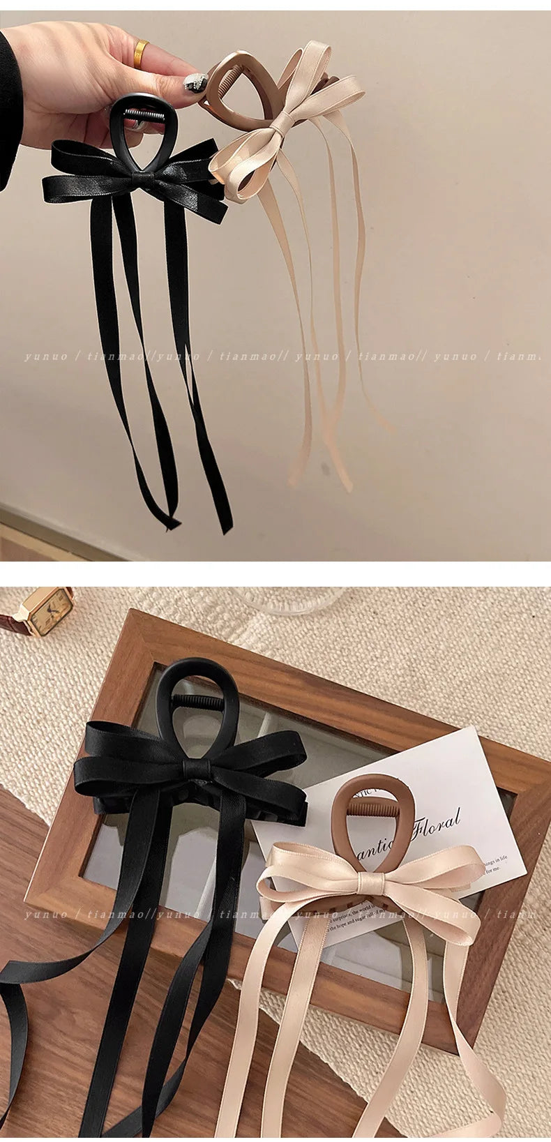 Black Bow Ribbon Hair Claw Clips Temperament Elegant Hairpin Women Princess Headdress Fashion Grab Clip Female Hair Accessories