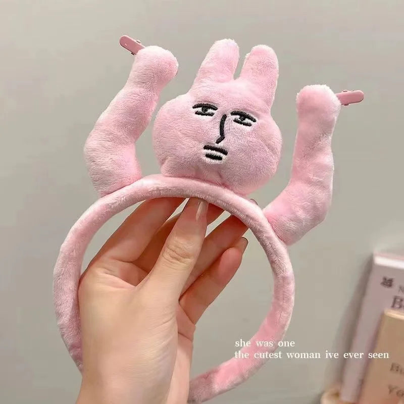 Funny Pink Bunny Headbands Grab Hair Cartoon Headdress Cosplay Anime Muscle Rabbit Halloween Party Costumes Accessories Gifts