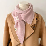 Ladies Fashion Solid Colour Narrow Small Sharp Corners Buckle Neckerchief Knitted Winter Warm Long Scarf