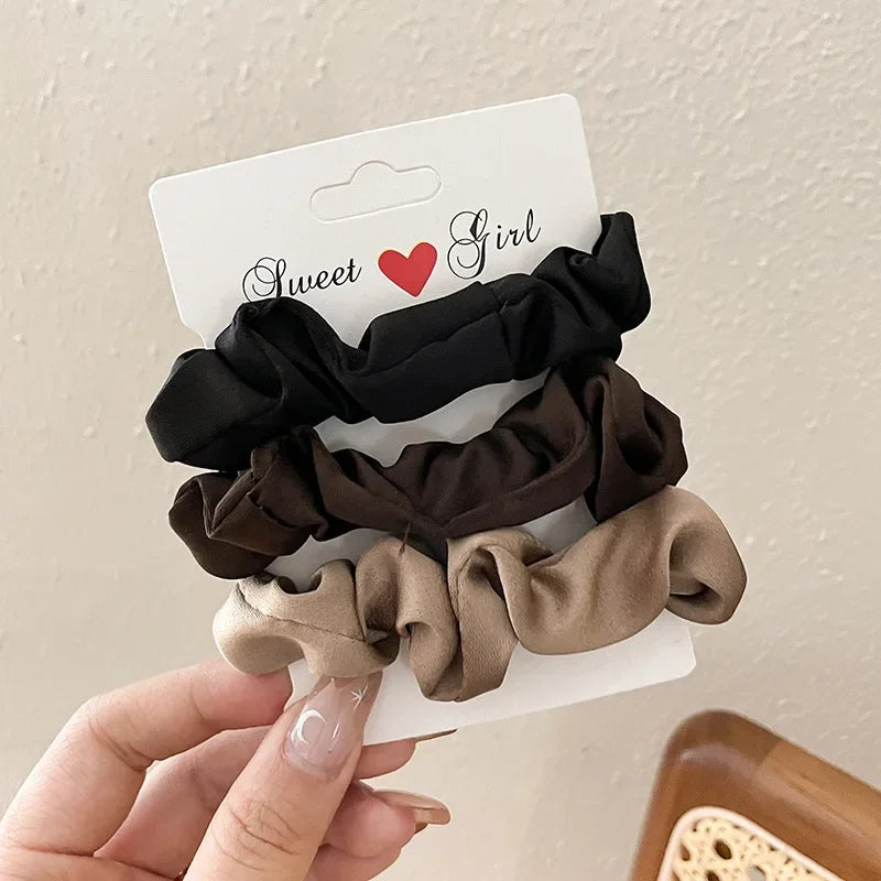 3/4/5 PCS Elastic Bands Elegant Solid Color Satin Pleated Scrunchies Woman Strong Ponytail Hair Ties Accessories Wholesale