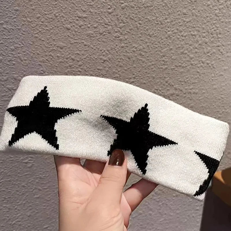 Star Embroidery Sports Headband for Running, Cycling, Yoga | Black Headbands for Women No Slip Soft Hair Accessories