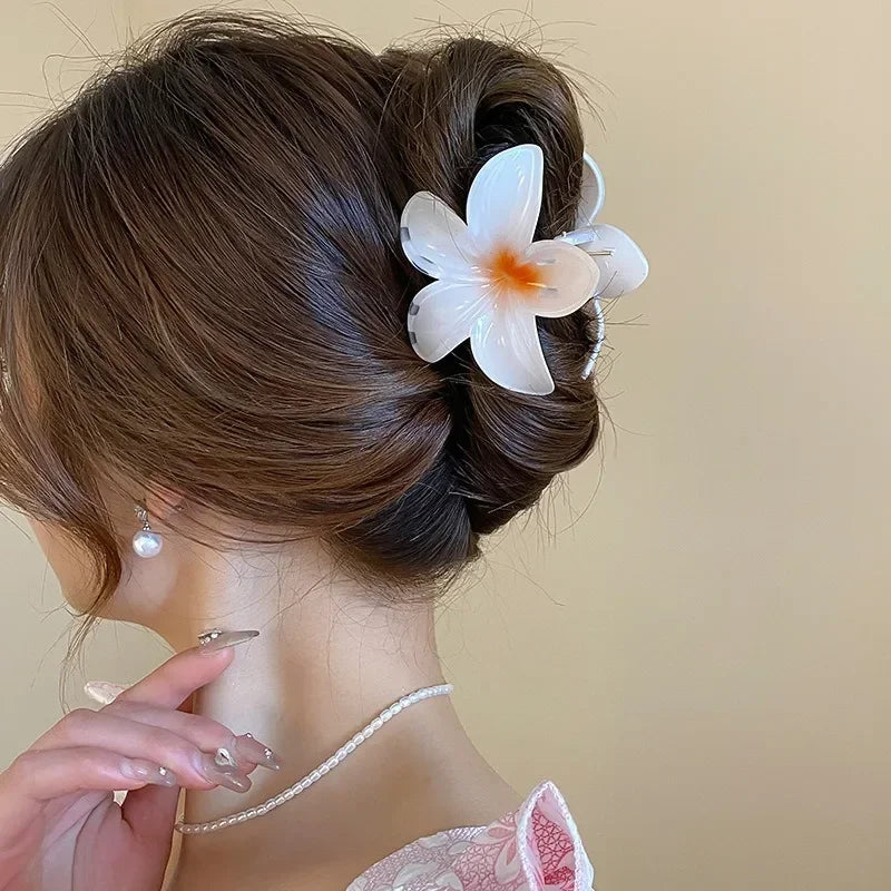 Hot Bohemia Gradient Colorful Acrylic Egg Flowers Hair Claw Clips For Women Beach Forest Style Sweet Headwear New Accessories