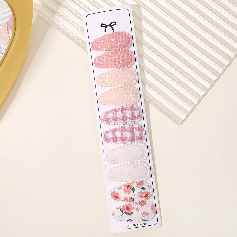 10Pcs/set 2.2'' Printed Embroidery Waterdrop Shape Hair Clips For Cute Girls BB Hairpin Barrettes Headwear Kids Hair Accessories