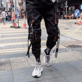 Joggers Cargo Pants for Men Casual Hip Hop Hit Color Pocket Male Trousers Sweatpants Streetwear Ribbons Techwear Pants