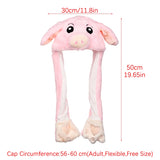Women Girls Soft Warm Moving Jumping Rabbit Pinch Airbag Animals Ear Hat Funny Cap Plush