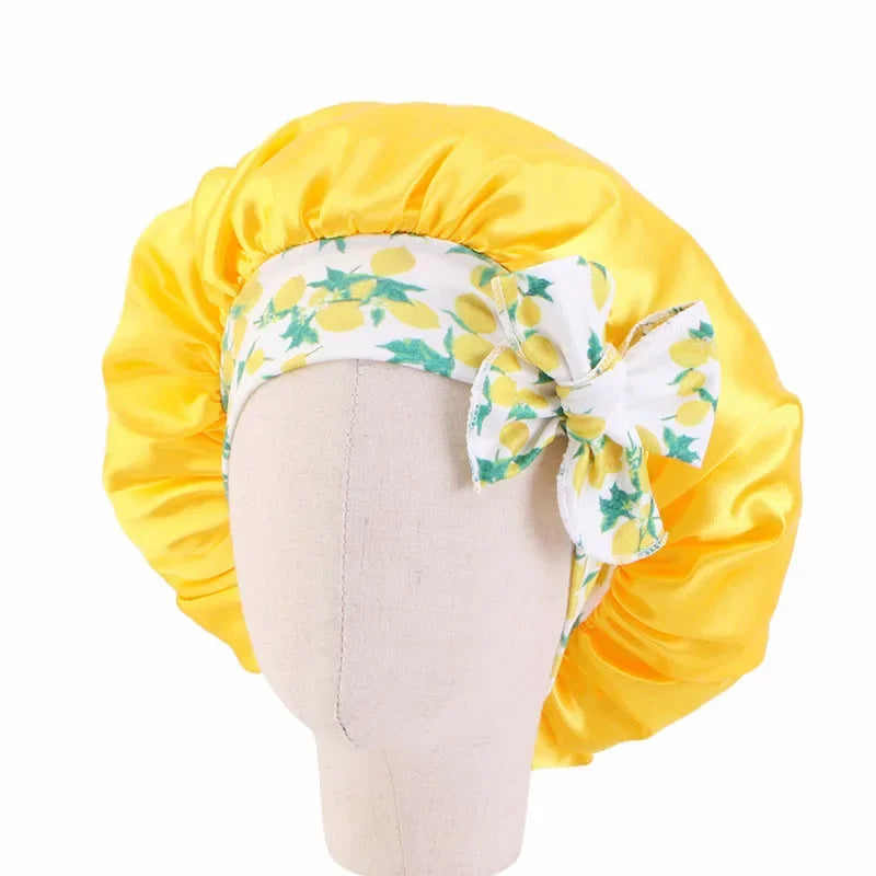 Kids Girls Sleep Cap Floral Print Hair Bonnet Satin Night Sleep Hat Turban Sleeping Hat Children Hair Care Bonnet Nightcap Caps