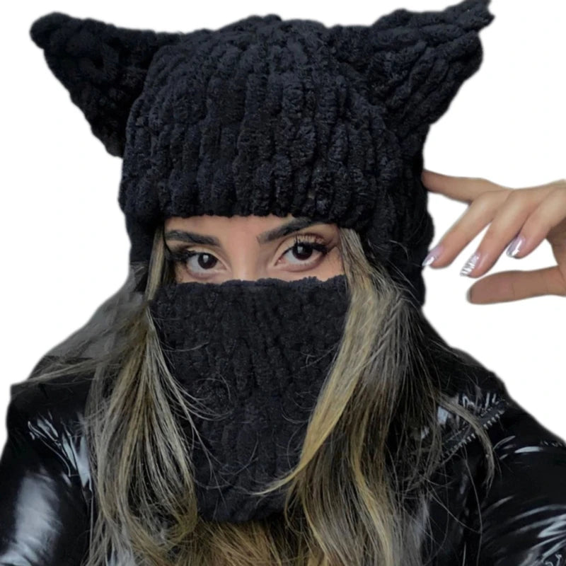 Winter Cartoon Knitting Hat Cute Animal Ear Cosplay Hat Outdoor Sport Hat Woolen Caps Windproof Headwear Balaclava Photo Props