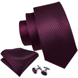 Red Silk Wedding Necktie Jacquard Woven Striped Ties For Men Tie Handkerchief Cufflink Set Barry.Wang Fashion Designer FA-5028