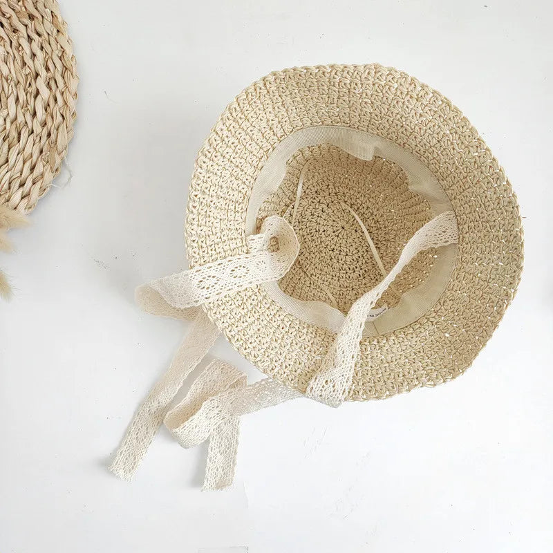 Children's Summer Hat Sunshade Lace Straw Baby Girl Cap Girls Baby Sunscreen Beach Hat
