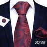 Brand Fashion 8 cm Tie For Men Woven Festive Present Tie Handkerchief Cufflink Set Necktie Shirt Accessories Red Striped