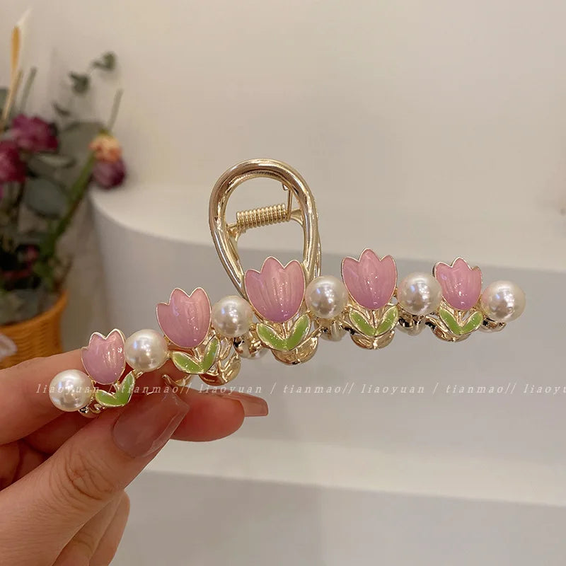 New Women Metal Hair Claw Elegant Gold Flowers Hair Clips Barrette Crab Headband Ponytail Clip Headwear hair accessories tiara