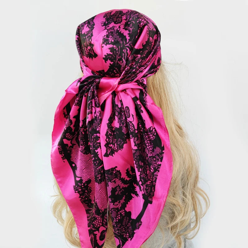 90X90CM Dustproof 2022 Luxury Sunscreen Square Bandanna Fashion Kerchief Autumn Female Silk Scarves Print Shawl foulard bandanna