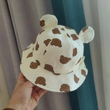 Korea Cotton Baby Bucket Hat with Ears Boys Girls Cute Cartoon Bear Breathable Sun Fisherman's Hat Kids Outdoor Child Panama Cap