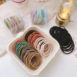 50pcs basic hair elastics macaron hair bands with high elasticity; hair accessories; threaded hair rings; headband jewelry