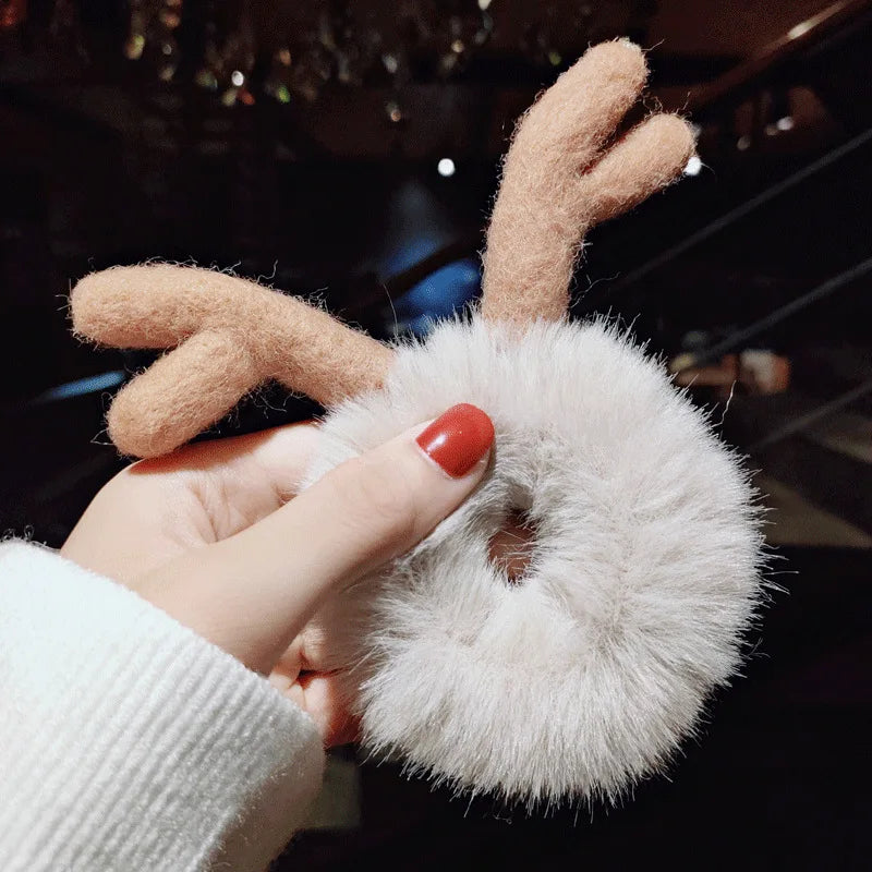 Women Girl Cute Cartoon Hair Scrunchies Panda Cows Cat Rabbit Plush Elastic Hair Bands Sweet Pontail Ties Christmas Accessories