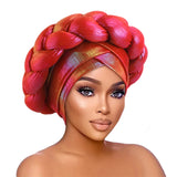 New African Colorful Laser Large Braid Turbans For Women Trendy Gradient Color Elastic Head Wraps Ramadan Chemo Hats Headscarf