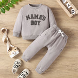Autumn & Winter Newborn Baby ‘MAMA'S BOY’ Letter Embroidered Long Sleeved Pants Two-Piece Set
