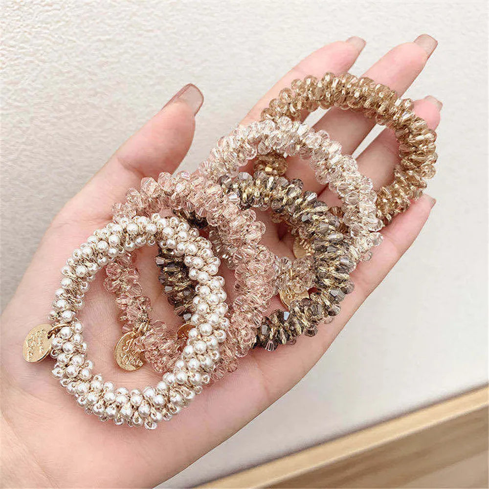 Rhinestone Hair Elastics Ties Ponytail Holders Champagne Bohemia Hair Tie Hair Accessories for Women and Girls