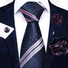 Holiday Gift Brand 8 cm Tie Handkerchief Cufflink Pin Set For Men Necktie Stripe Red Suit Accessories Wedding Gravatas