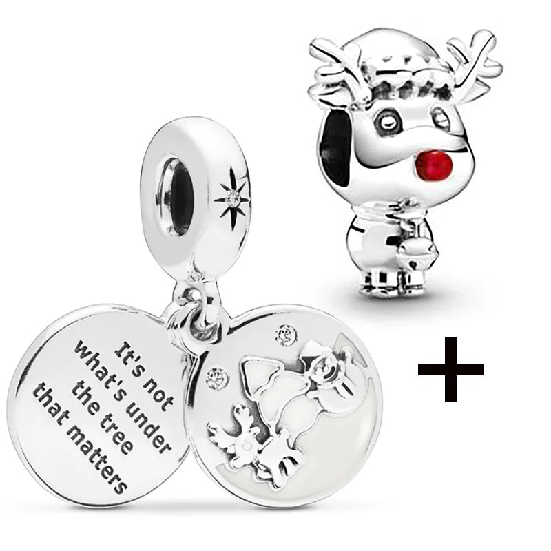 Buipoey 2pcs/lot Christmas Red Cane Gingerbread Man Charm Snowman Santa Beaded Sock Pendant DIY Beacelets jewelry Accessory Gift