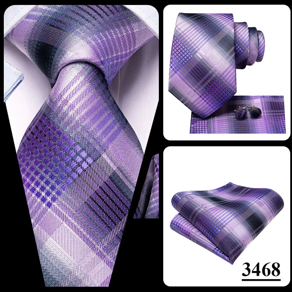 Hi-Tie Purple Lilac Floral Striped Silk Elegant Tie For Men Groom Wedding Men Necktie Pocket Square Cufflink Accessory Wholesale