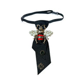 British Style Rhinestone Pearl Bee Tie Fabric Bowties Ties Clothing Short Necktie Shirt Collar for Men and Women Accessories