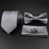 Hot Sale Red Blue Tie Set Polyester Slim Striped Necktie Bowtie Cufflink Brooch For Groom Suit Wedding Cravat Shirt Accessory