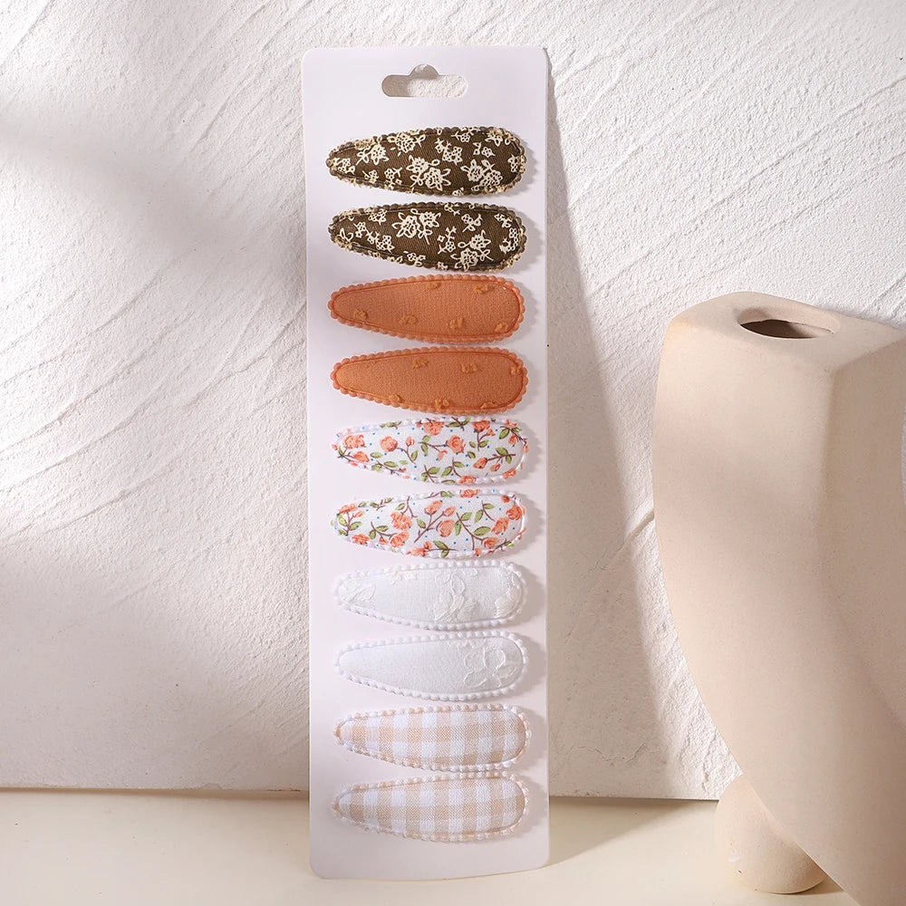10Pcs/Lot Hair Clip Newborn Print Cotton Alloy Hair Bow Snap Set Fabric Plaid Hairpins Girls Kids Headwear Baby Hair Accessories