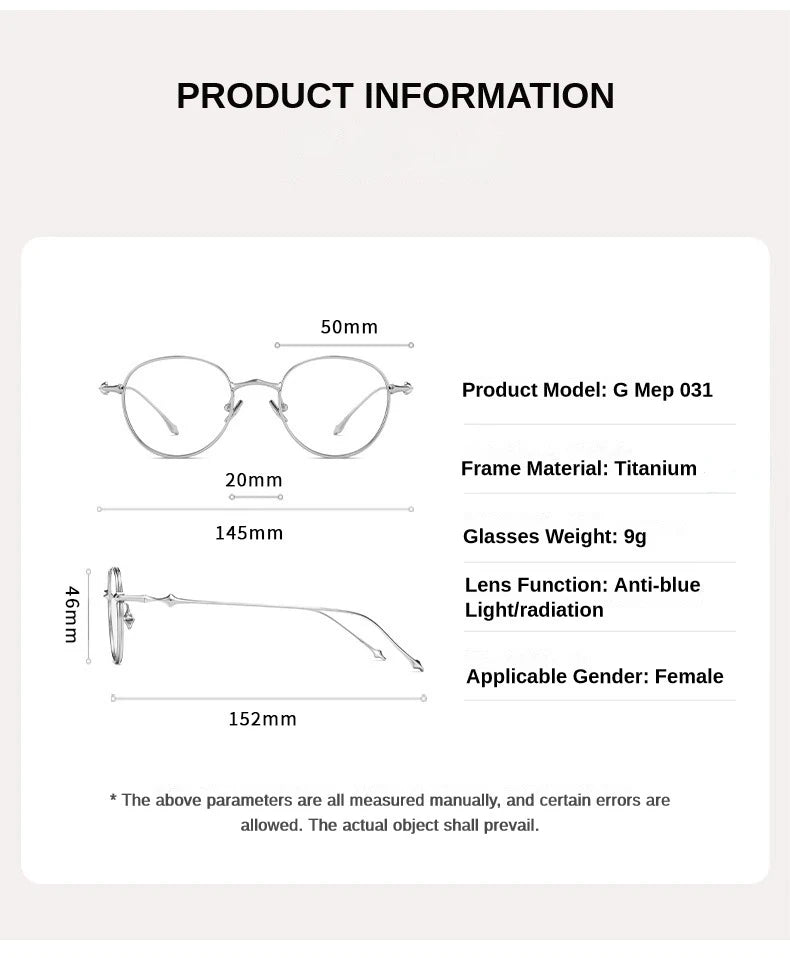 2024 Pure Titanium Frame Round Retro Fashion Men Women Eyeglasses Frame Anti-blue Light Glasses Designer Korean Glasses Frames