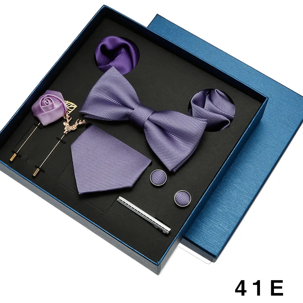 Plain Tie Set For Men Solid Color Necktie Pocket Square Brooch Gift Box For Wedding Business Luxury 8pcs Mens Gift Gravatas