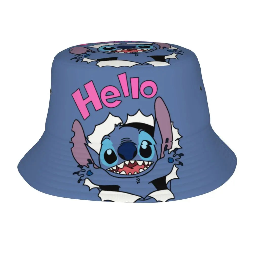 Unisex Kawaii Bucket Hats Funny Stitch Cartoon Accessories Bob Hat For Beach Headwear Lightweight