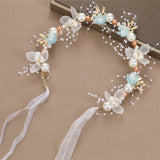 Spring Bohemian Girls Bridal Pearl Hair Headdress Flower Wreath Bride Garland Head Hoop Headbands Hair Jewelry Children Gifts