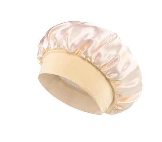 1pcs Unisex Satin Solid Wide-brimmed Sleeping Hat Elastic Band Cap Hair Care Bonnet Night Hat