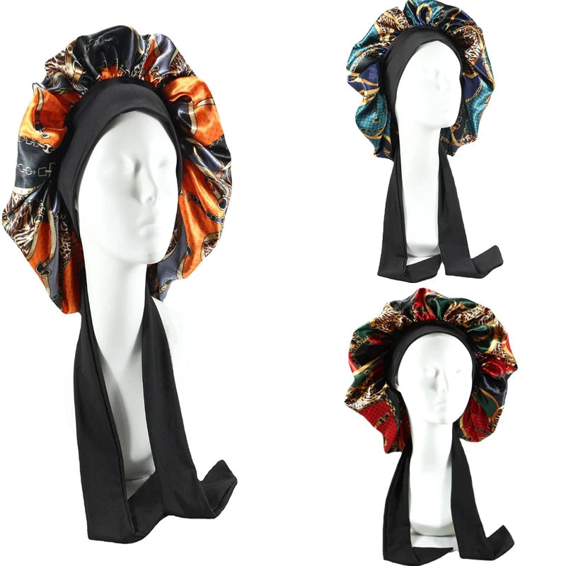 Women Big Size  Satin Cap for Sleeping Hat Night Sleep Cap Hair Care Silk Bonet Stain Hair Cap for Women Curly Springy Hair