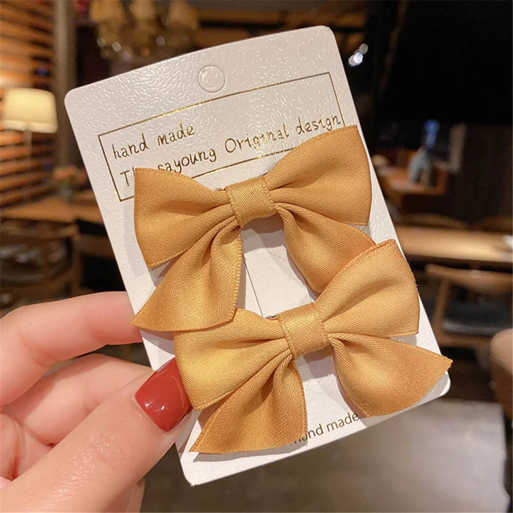 2Pcs/Set Hair Clips Solid Color Grosgrain Ribbon Bowknot Baby Hair Pins Bangs Barrettes Photo Props Gifts