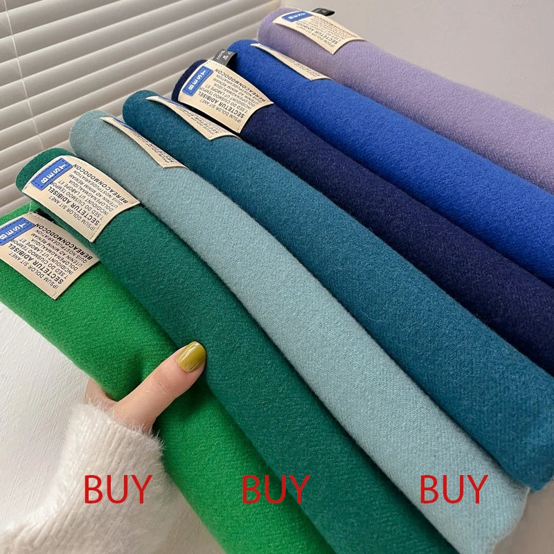 Luxury Cashmere Bright Solid Colors Women Scarf Winter Shawl and Wrap Bandana Pashmina Tassel Female Foulard Thick Blanket