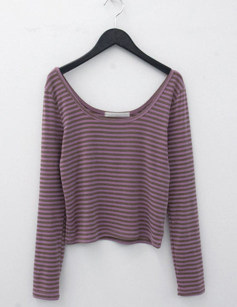 KUSAHIKI Sexy Retro Stripes Korean Versatile Slim Fit Long Sleeved Round Neck Base Shirt Short Spicy Girl Y2k Top 2024 New