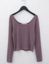 KUSAHIKI Sexy Retro Stripes Korean Versatile Slim Fit Long Sleeved Round Neck Base Shirt Short Spicy Girl Y2k Top 2024 New