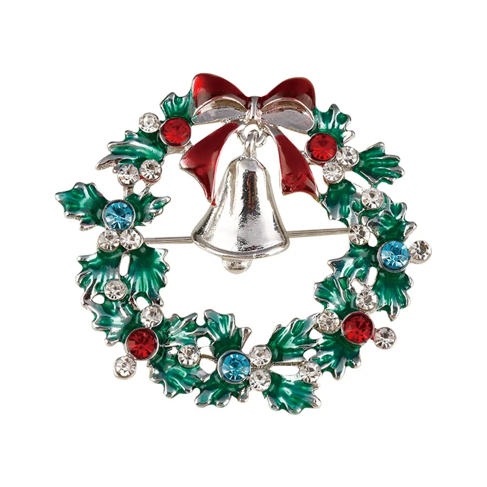 Christmas Wreath Collection Enamel Crystal Brooches With Candy Canes Bells Santa Claus Reindeer Snowman Snowflake Tree Drop